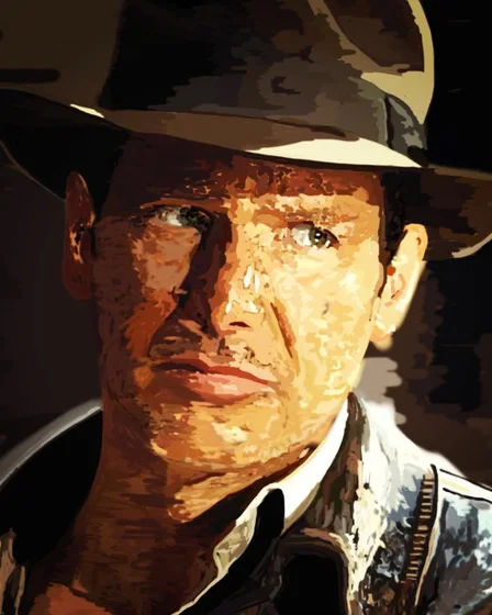 Harrison Ford in a fedora – hand-drawn digital portrait by Diddy Wheldon
