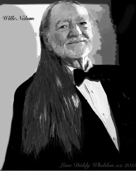 Willie Nelson – hand-drawn digital portrait triptych by Diddy Wheldon, signed 2013