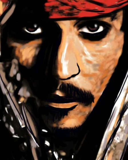 Jack Sparrow in a red bandana – hand-drawn digital portrait by Diddy Wheldon