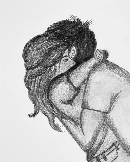 Embracing couple, pencil drawing by Diddy Wheldon