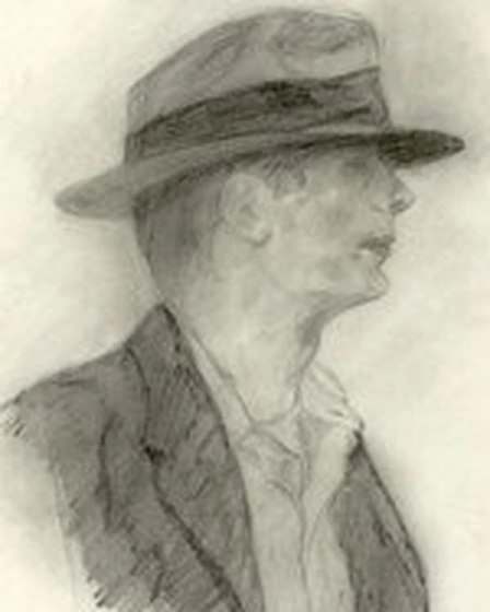 Pencil portrait of James Dean drawn by Diddy Wheldon as a child