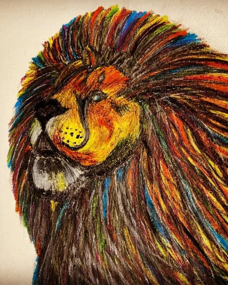 Lion in coloured pencil by Diddy Wheldon