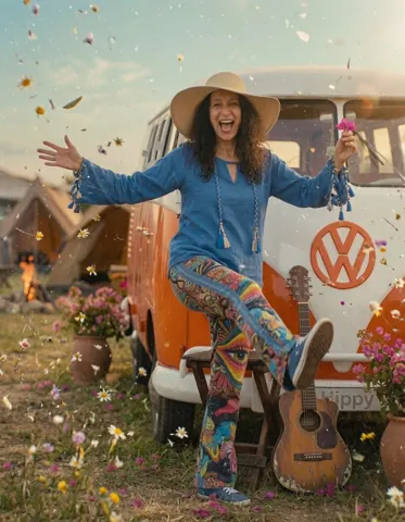 Still from Has the Sun Come Out to Play: Diddy Wheldon dancing by the camper