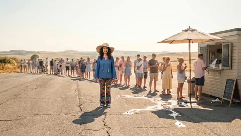 Still from Has the Sun Come Out to Play: Diddy Wheldon in an ice-cream queue