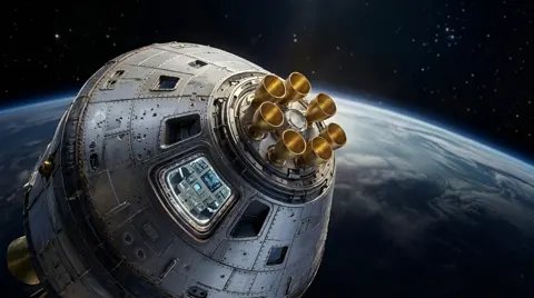 Still from Untethered: an escape capsule above Earth